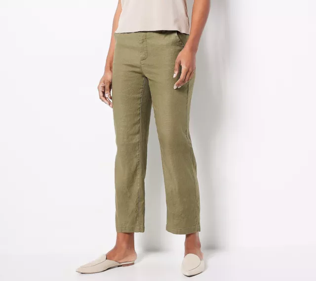 NYDJ Marilyn Straight Stretch Linen Trousers- Moss (Reg 12) a504063