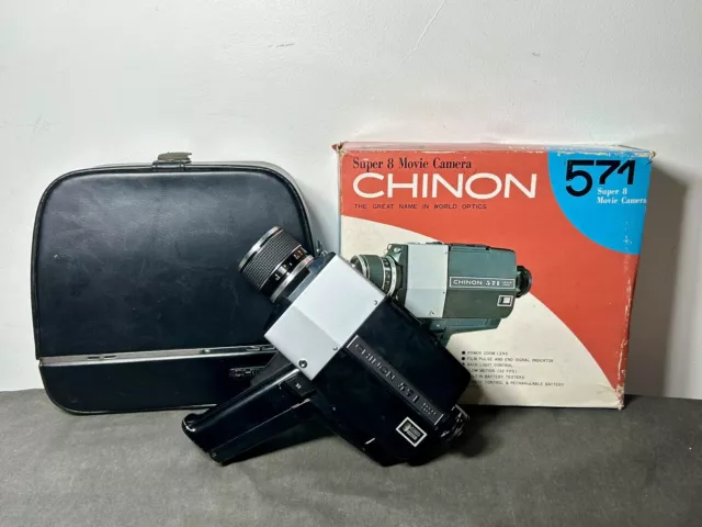 Vintage Chinon 571 Power Zoom Super 8 Movie Camera With Box & Case