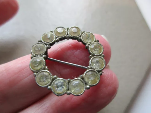 Antique Vintage Edwardian Art Deco Silver Tone Crystal Lace Sash Pin Brooch Old