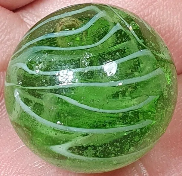 7/8" Nice Type 2  Green Base Glass Veiligglas Wirepull Vintage Marbles Clean Nm