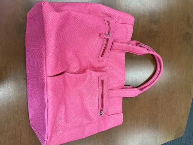 New Neiman Marcus large faux leather snake embossed pink tote