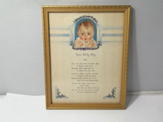 1930-40's Baby Print with Poem "Your Baby Boy" Print by Maude T. Fangel