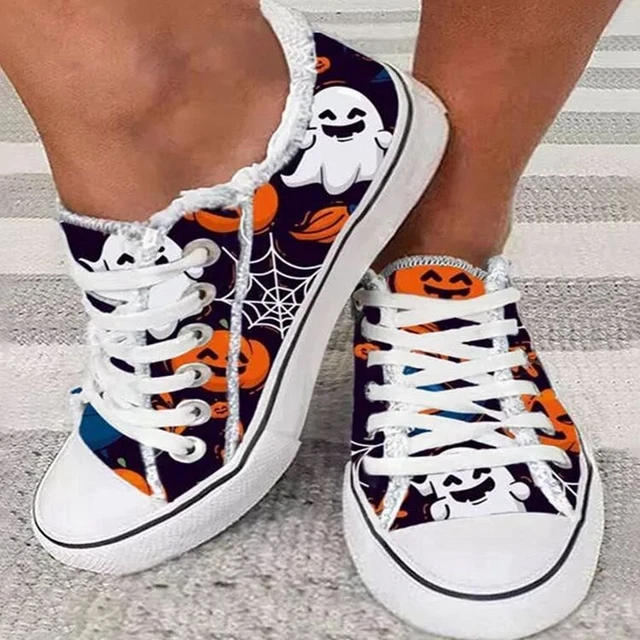 Zapatos bajos con estampado 3D de calabaza y cabeza de fantasma de Halloween de