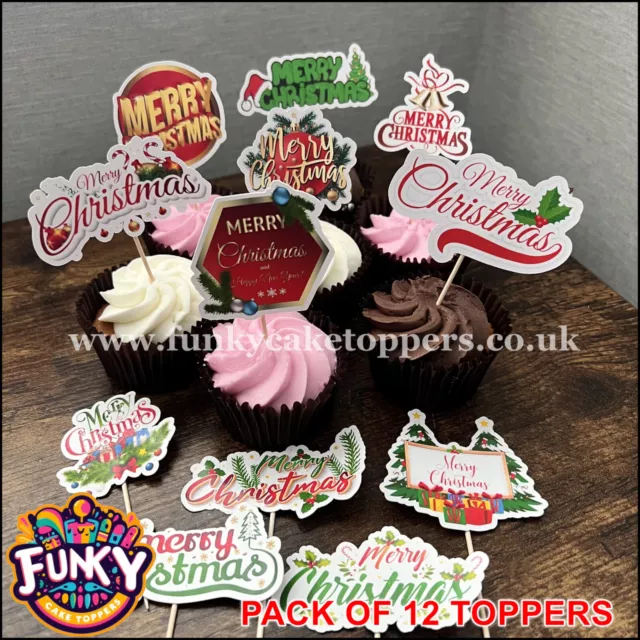 CHRISTMAS CUPCAKE TOPPERS PACK OF 12 CHOOSE YOUR DESIGN yule log christmas cake