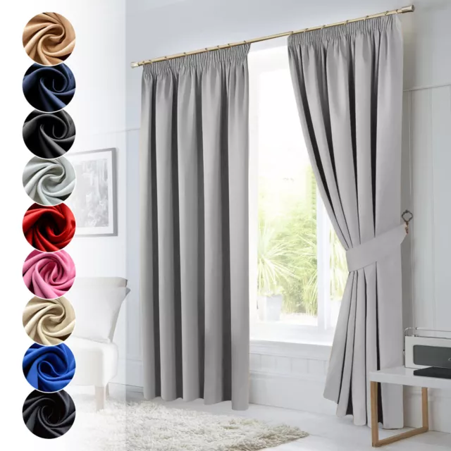 Blackout Curtains Thermal Pencil Pleat Tape Top - Energy Saving + Free Tie Backs