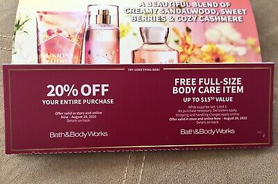 Bath & Body Works Coupons *20% off entire purchase + $15.50 value Body Care item