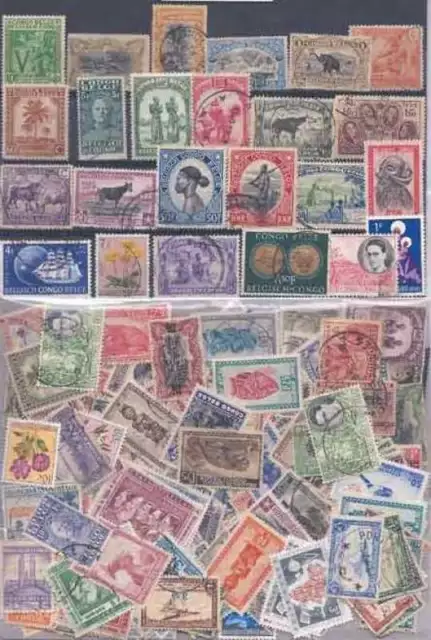 Belgian Congo Tampon Collection - 200 Différents Timbres