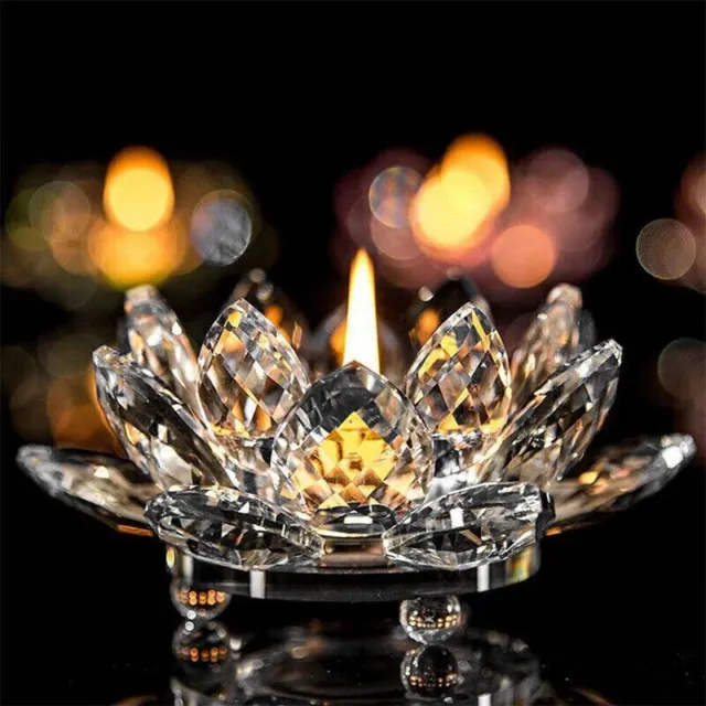Set 2 Crystal Glass Lotus Flower Candle Holder Candlestick Home Decor Tea Light
