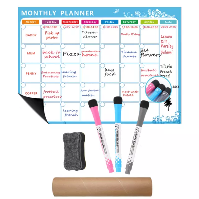 Magnetic Fridge Whiteboard Dry Erase Calendar Planner Monthly Weekly Daily AU