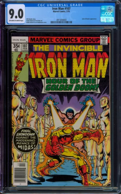 Invincible Iron Man #107 CGC 9.0 VF/NM OwWp Marvel Comics 1978 Jack of Hearts