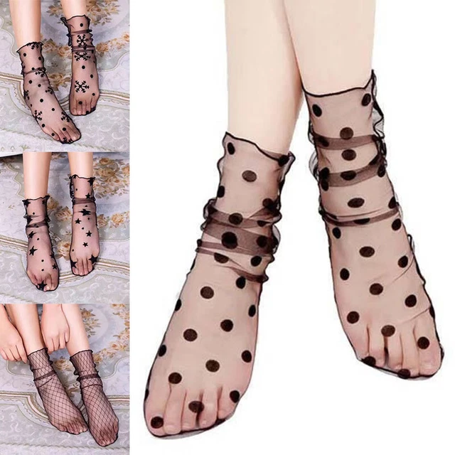 Ultra Thin Elastic Ankle Socks Women Transparent Lace Sheer Middle Tube Hosiery