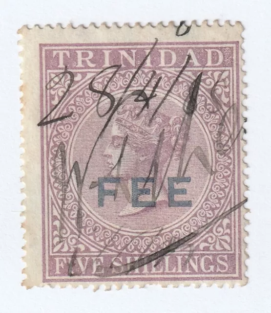 1884 Bft:9 5/- Lilac ' FEE' Overprint in Blue. Fine Used Revenue.