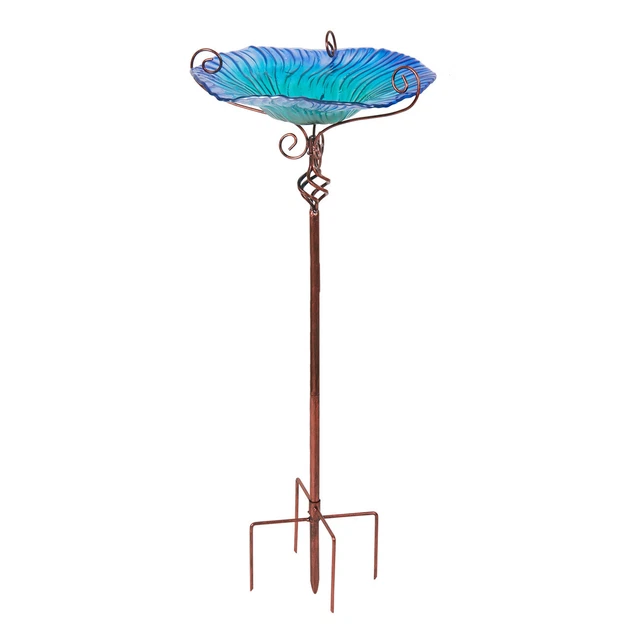 31" Glass Bird Bath Garden Outdoor Birdbaths Birdfeeder with Metal Stake Flower