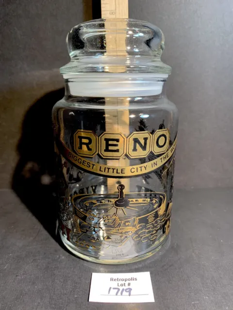 VTG RENO Biggest little City In The World, Virginia City, Carson City Glass JAR