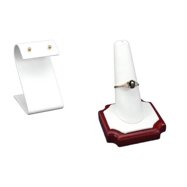 White Leather Earring Display Case ,White Faux Leather Rosewood Display Kit