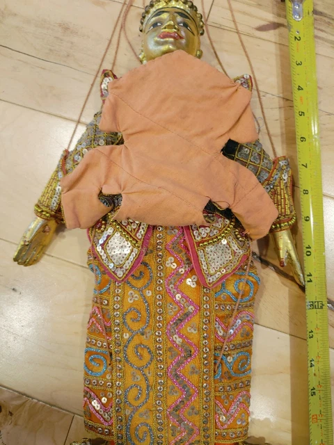 Burmese Asian Wooden Puppet Marionette Hand Painted Rare Elegant Finely Dressed 11