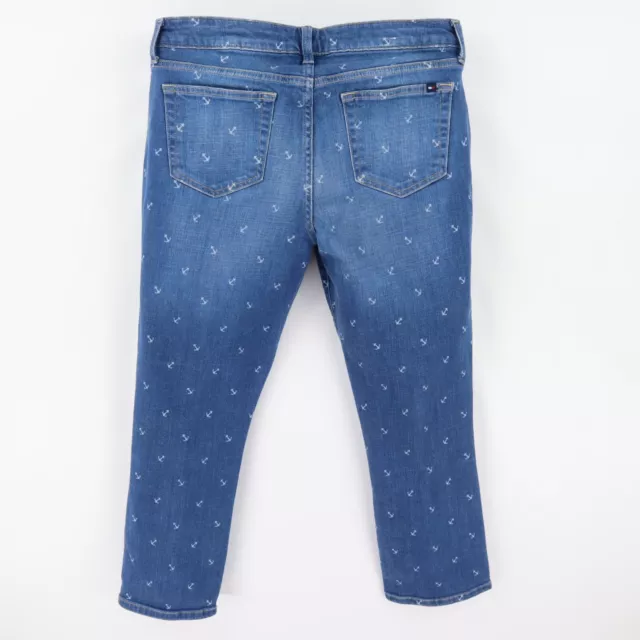 Tommy Hilfiger Jeans Nautical Straight Leg Crop Womens Sz 10 Blue Denim Anchors 2