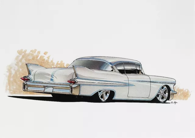 58 Cadillac Custom Coupe Drawing - Original Design Rendering Michael Leonhard