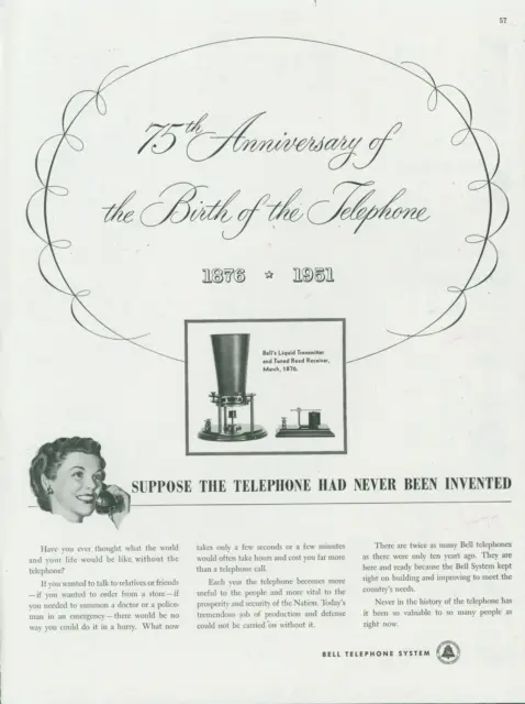1951 Bell Telephone 75th Anniversary Birth Phone Transmitter Vtg Print Ad SP19
