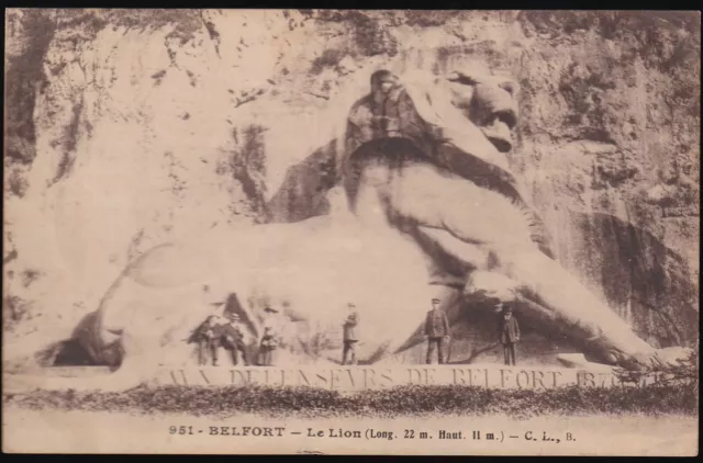 BELFORT 90 LION Animé CPA écrite par un soldat dans les tranchées le 12-04-1916