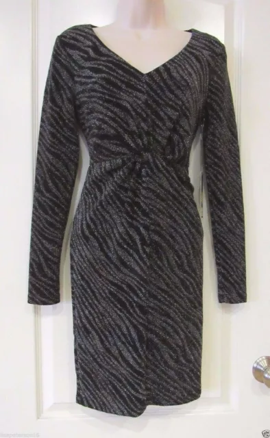 Jennifer Lopez Zebra Lurex Sheath Dress Black/Silver Sz XS NWT MSRP$60 Very Sexy