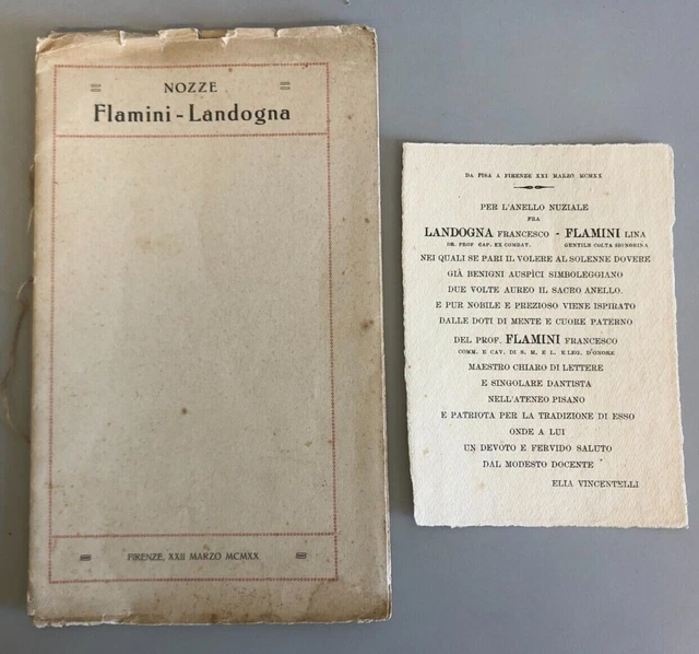 LIBRETTO NOZZE FLAMINI Landogna 1920 Edizione 30 esemplari EUR 39  