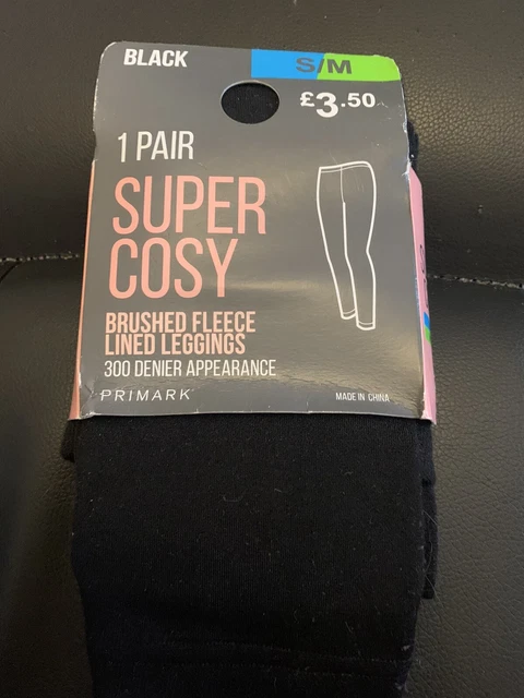 BNWT PRIMARK SUPER Cosy Brushed Fleece Lined Leggings Black 300 Denier Size  S/M £22.50 - PicClick UK