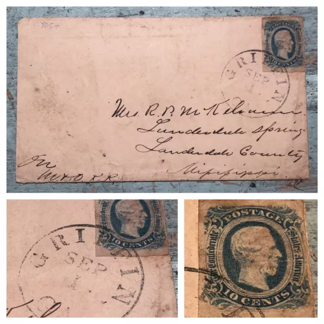 Confederate CSA #12b (1863-64) Light Blue - Jefferson Davis (10 CENTS) On Cover