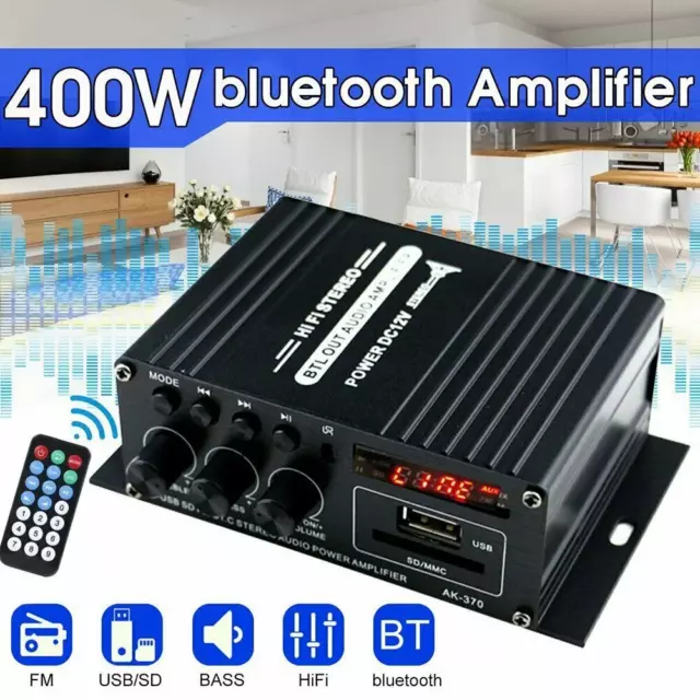 400W bluetooth HiFi Power Amplifier Audio Digital Stereo FM AMP Remote Control