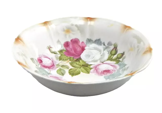 Wonderful Vintage German Porcelain Serving Bowl, Hand Painted Flowers c1900's