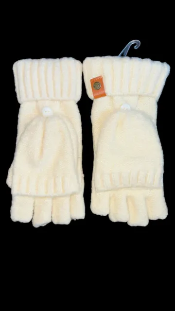Frye & Co  NWOT Women’s Butter Creamy Tan Cable Knit Pop Top Mitten Gloves-OSFM