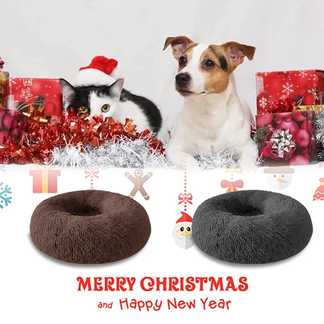 Donut Plush Pet Dog Cat Bed Fluffy Soft Warm Calming Bed Sleeping Kennel Nest 5