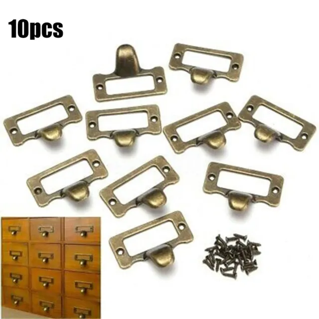 High Quality Antique Brass Label Pulls for Cabinets Drawers and More Set of 10