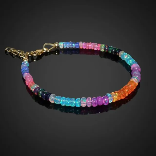 Multi Color Fire Opal Beads Ethiopian Welo Opal 3-4.5mm Beautiful Bracelet #228