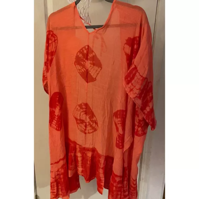 Umgee USA Womens Size M/L Oversized Shell Kimono Open Front Coverup Ruffle Hem 3