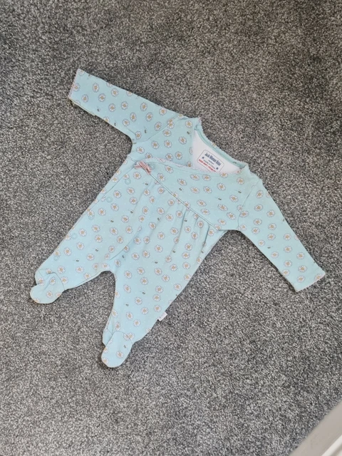Baby Girls Jojo Maman Bebe Babygrow Blue Floral Newborn Doll Bees sleepsuit j