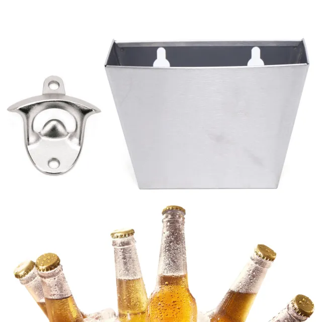 Wall Mount Stainless Bar Bottle Beer Opener Cap Catcher Box kits Home Bar SALE