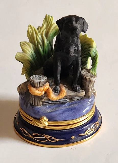 Franklin Mint Trinket box BLACK LABRADOR Retriever dog by NIGEL HEMMING