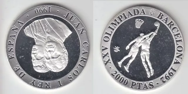 2000 Pesetas Silbermünze Spanien Olympiade Barcelona 1992, 1990 (112884)