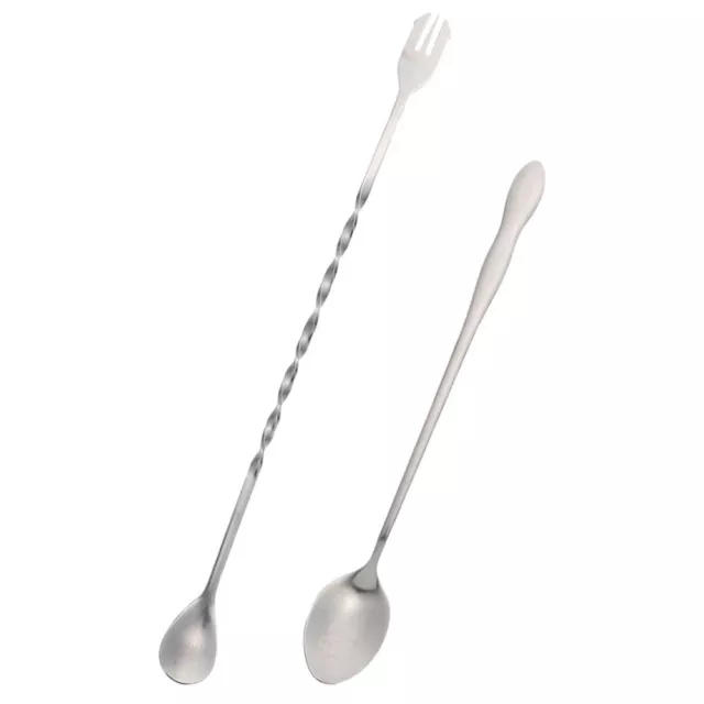 2 Pcs Stainless Steel More Scoops Ice Cocktail Stir Sticks Swizzle Cocktails