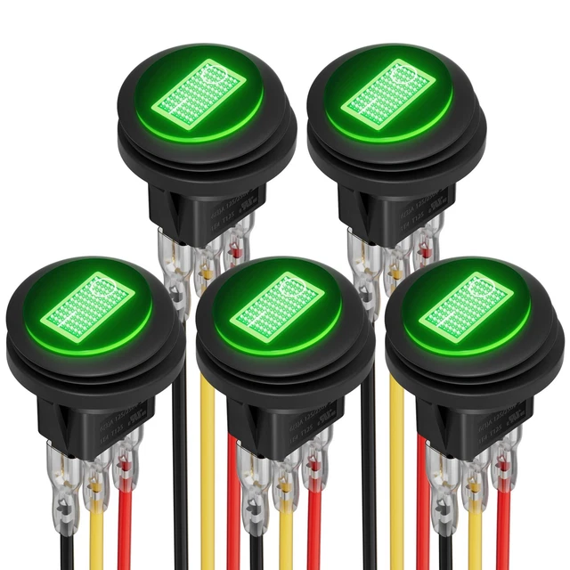 DAIERTEK ROUND TOGGLE Switch Green LED [UL Listed] 12V 20A Waterproof £ ...