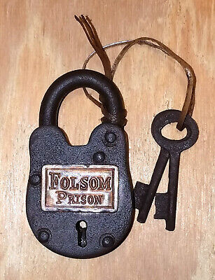 Folsom Prison Cast Iron Working Lock With 2 Keys Rusty Antique Finish