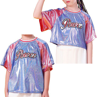 T-shirt camicia da ballo iEFiEL ragazze ragazzi paillettes metallizzate lucide maniche corte