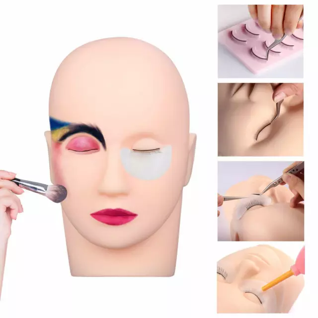 Makeup Massage Practice Training Rubber Mannequin Fake Head Soft Eyelash Graft