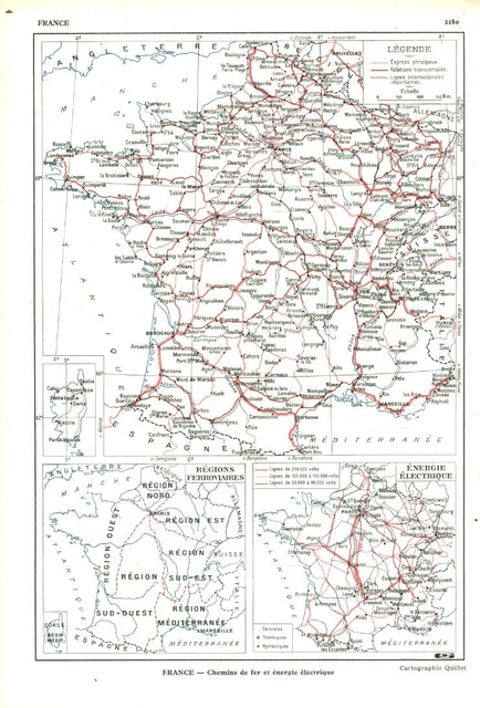 Publicité ancienne carte France voies ferrées aéroports issue de livre de 1974