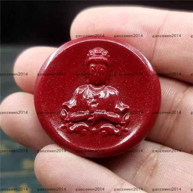 Natural cinnabar jade Pendant Bodhisattva statue amulet Carving Jewelry necklace