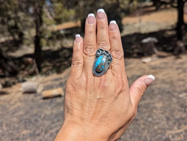 Native American Bear Foot Turquoise Ring Navajo handmade sz 10.5US