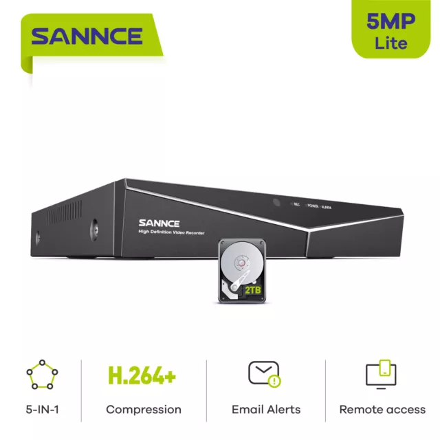 SANNCE 8CH 5MP 5in1 DVR 1TB Video Recorder HDMI for Security Camera System H.264