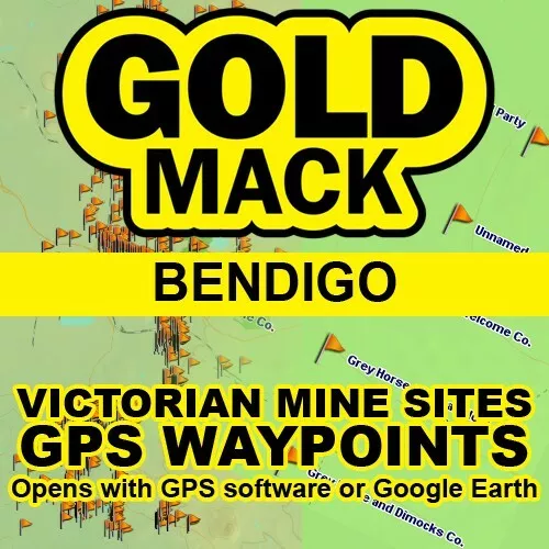 BENDIGO GOLD WORKINGS + MINE SITES - GPS Waypoints Map .KML DIGITAL FILE EMAILED