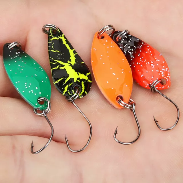 12Pcs Small Micro Spoon Lures 3g Fishing Spinning Spoons Bait Hook Colorful❤B 2